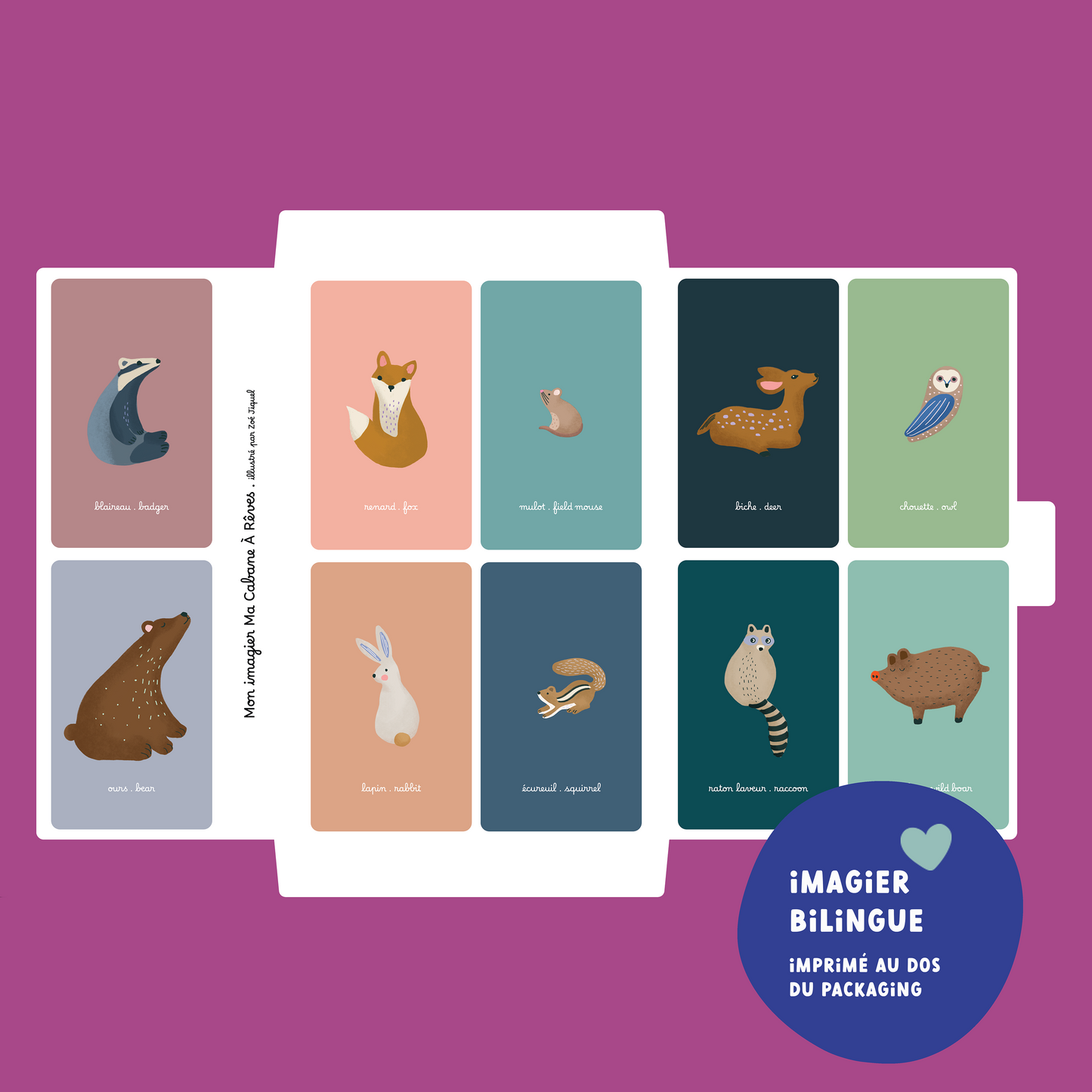 cartes imagier animaux de la forêt français et anglais