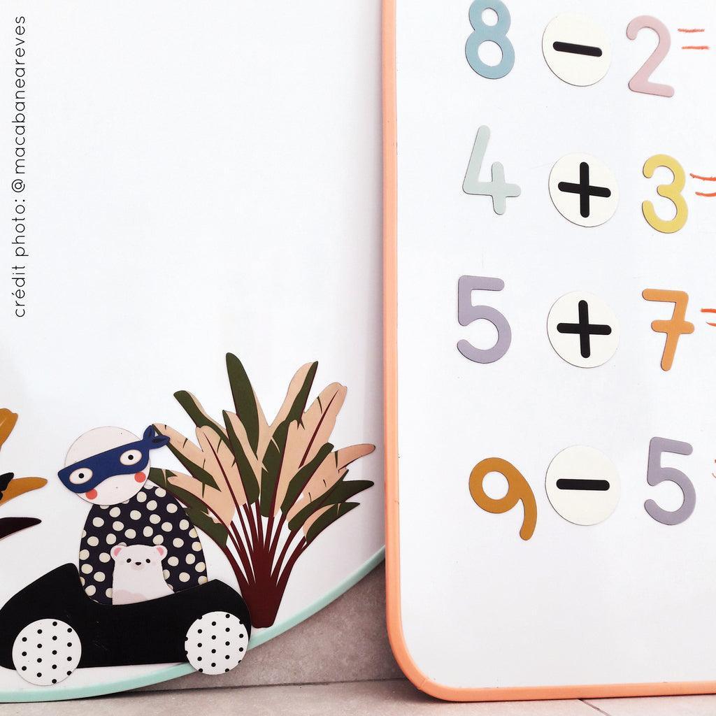 Magnet aimant jeu éducatif magnétique Fabrikamaths apprendre chiffre nombre maths mathématiques montessori ardoise blanche velleda addition soustraction bonhomme gros plan