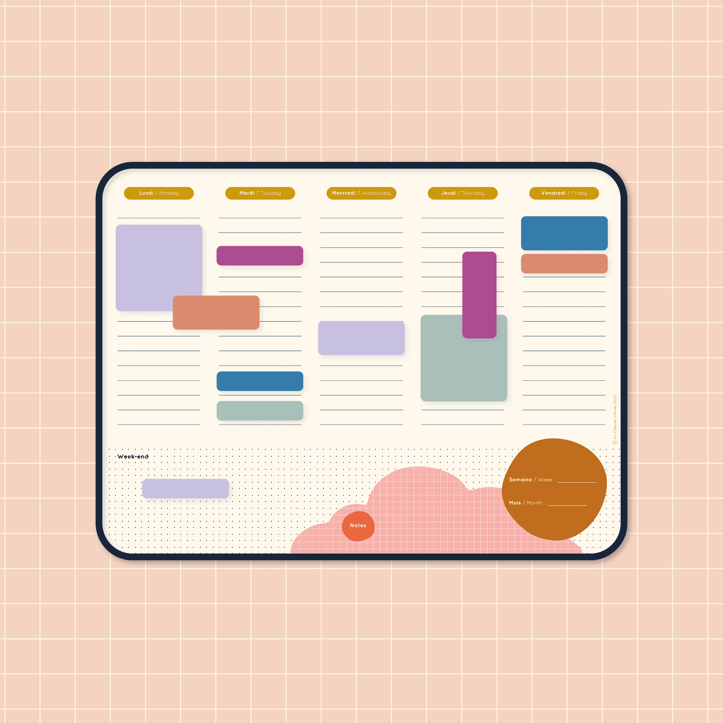 ardoise agenda hebdomadaire magnétique - post it magnétiques colorés - Ma Cabane à Rêves