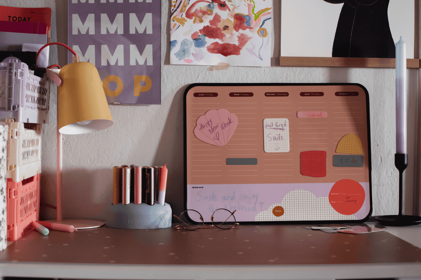 Semainier en décoration du bureau petit mot familial Ma Cabane à Rêves