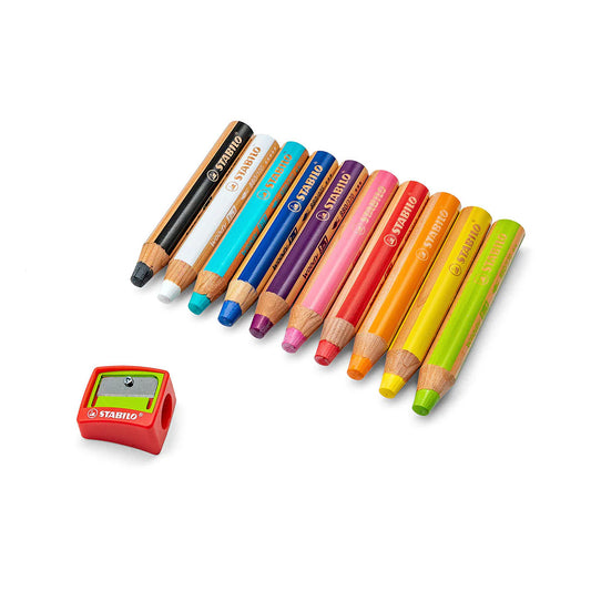 Crayons STABILO Woody 3in1 et taille crayon pour tableau magnétique — étui 10