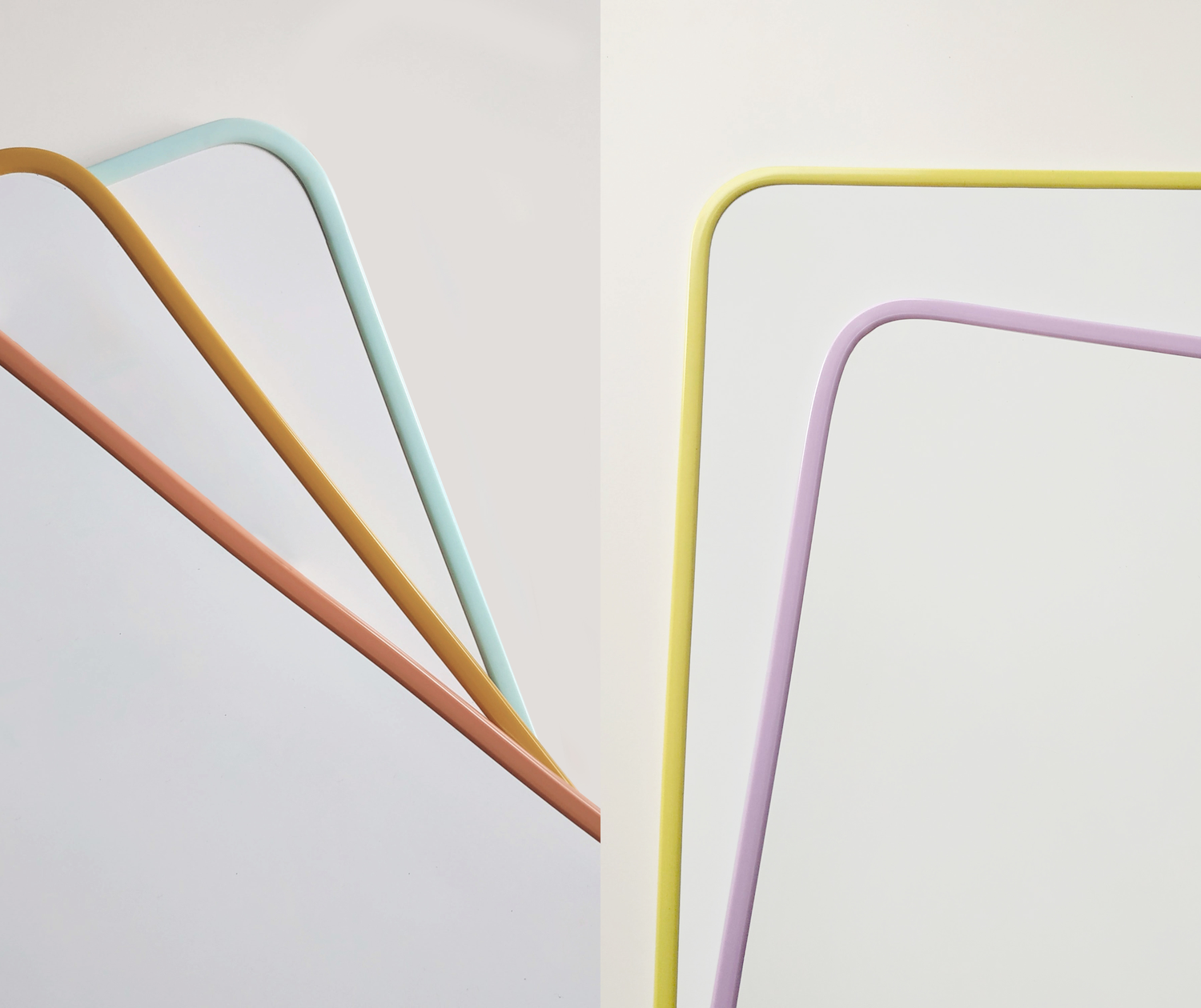 Les cinq coloris de tableaux bois magnétiques Ma Cabane à Rêves — Lilas, Nude, Opaline, Miel, Anis