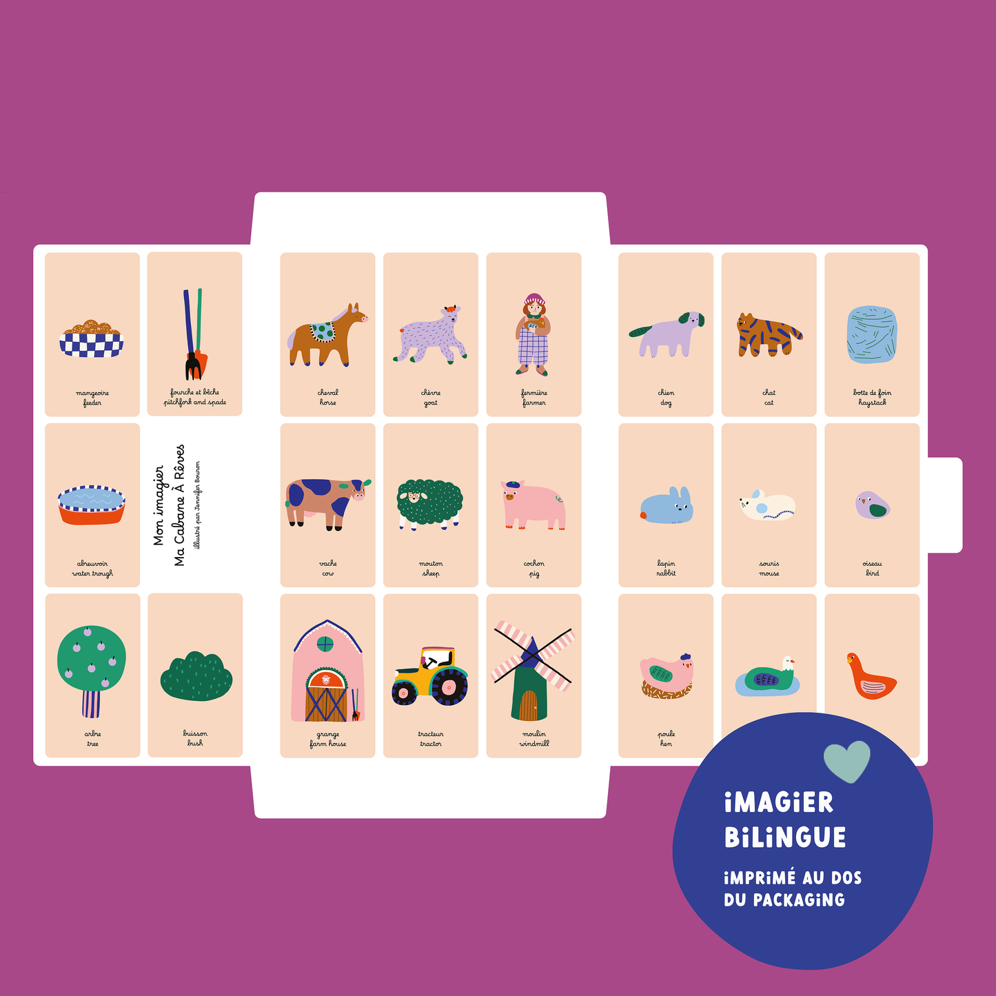 bilingual French and English picture book about farm animals