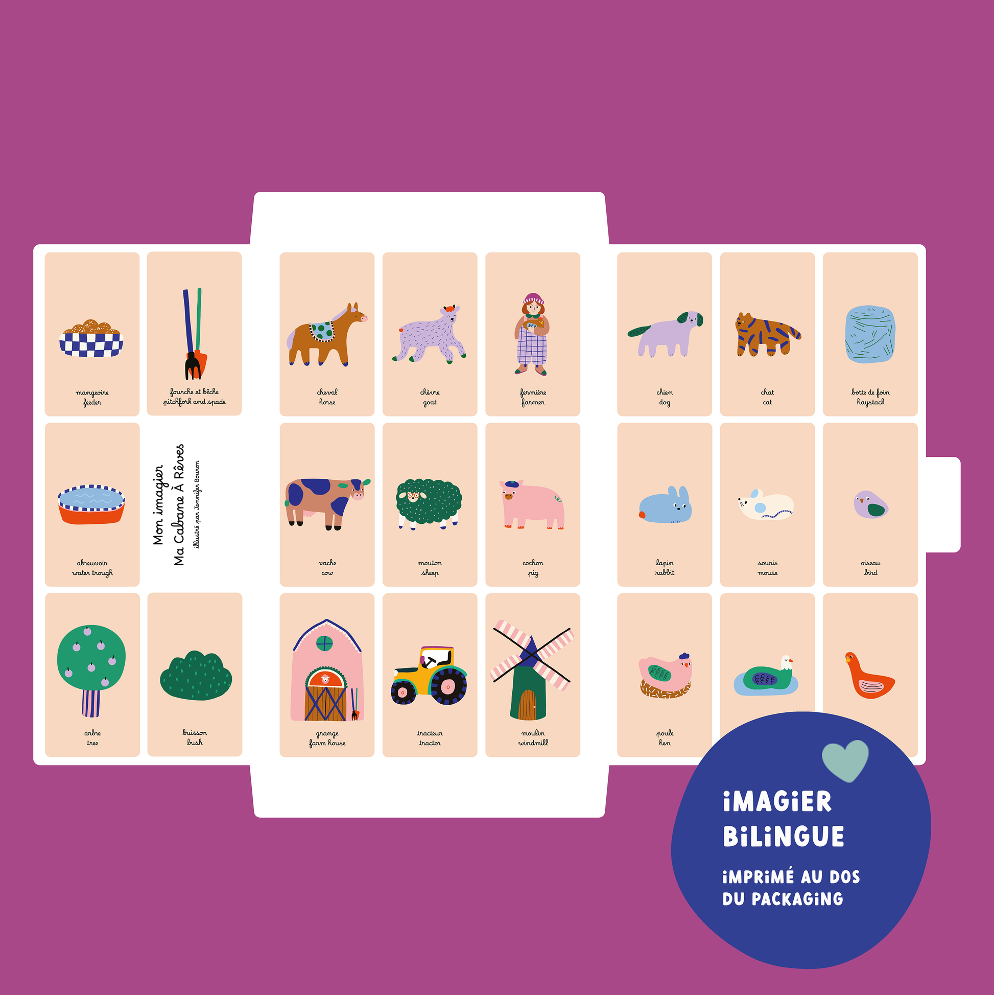 bilingual French and English picture book about farm animals