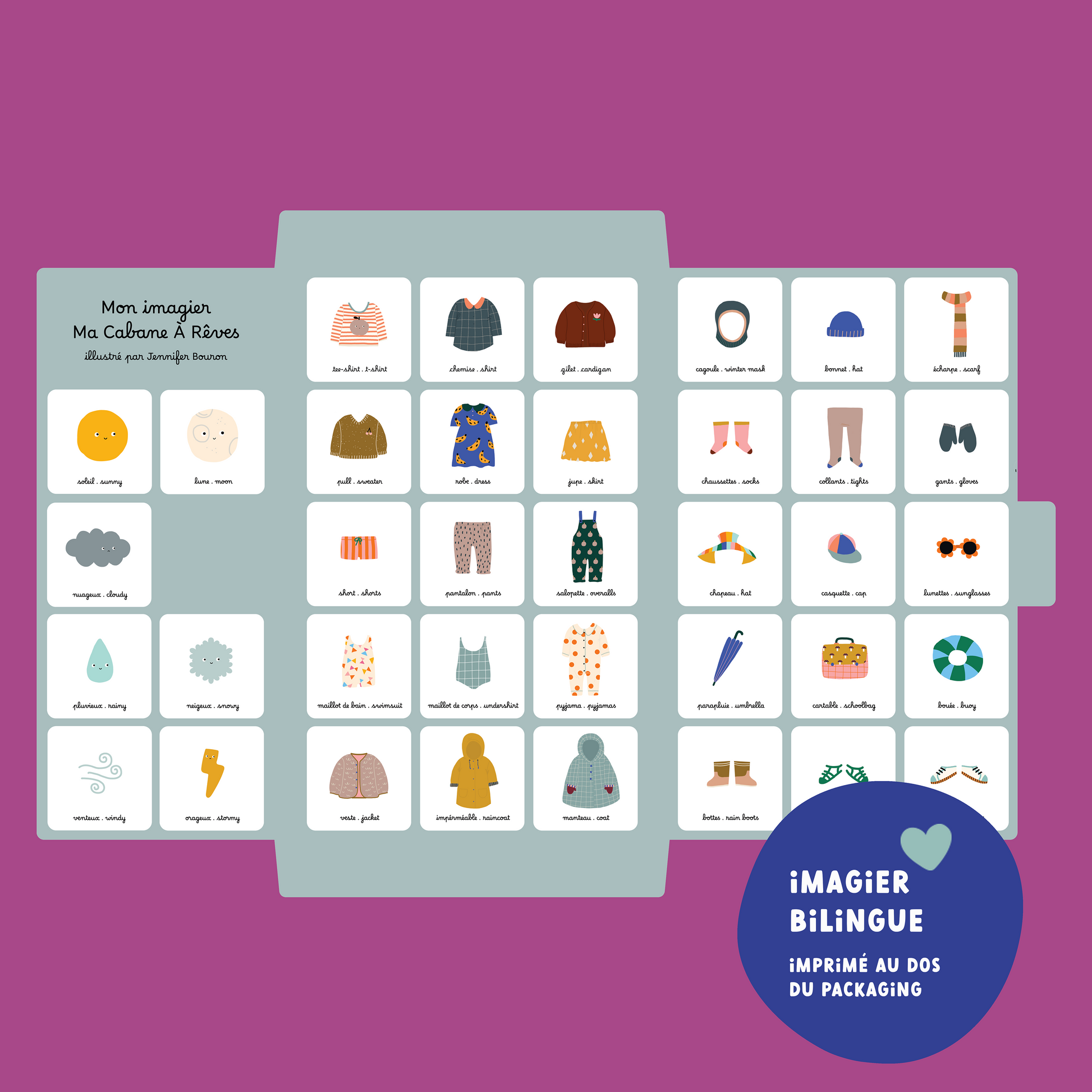 cartes imagier vêtements, accessoires et météo en  français et anglais