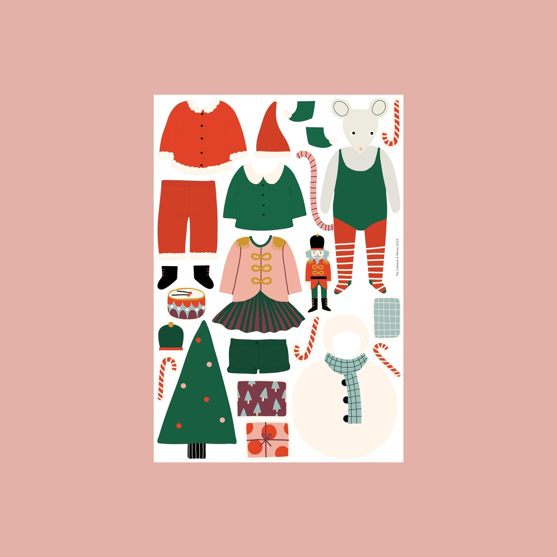 planche A4 de magnets souris - costumes de noel 