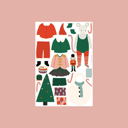 planche A4 de magnets souris - costumes de noel 