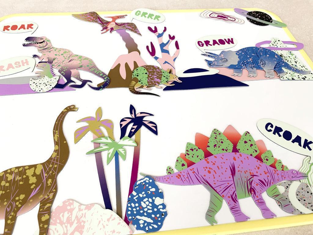 Magnet aimant jeu éducatif magnétique Fabrikadinosaures dinosaures croak graow roar planches Ma Cabane à Rêves diplodocus T rex stegosaure triceratops gros plan ptérodactyle enfant