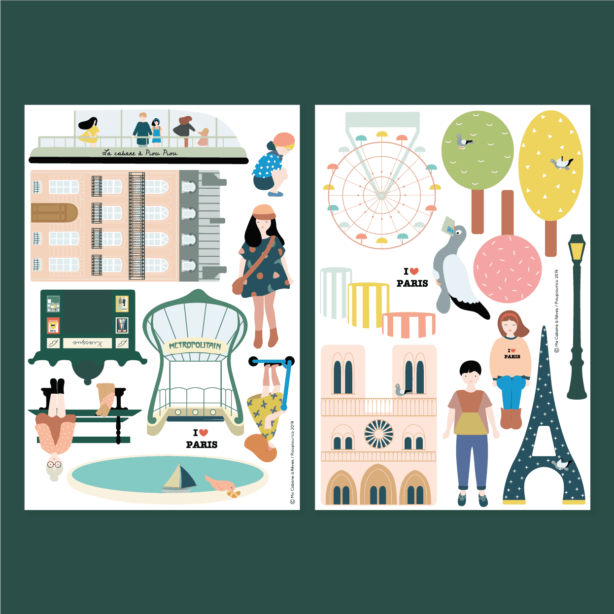 Magnet aimant jeu éducatif magnétique guimard Fabrikaparis pioupiourico eiffel tour paris kiosque planche i love métro tuileries hausmann notre dame colori