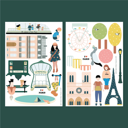 Magnet aimant jeu éducatif magnétique guimard Fabrikaparis pioupiourico eiffel tour paris kiosque planche i love métro tuileries hausmann notre dame colori