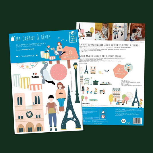 Magnet aimant jeu éducatif magnétique guimard Fabrikaparis pioupiourico eiffel tour paris kiosque planche packaging Ma Cabane à Rêves