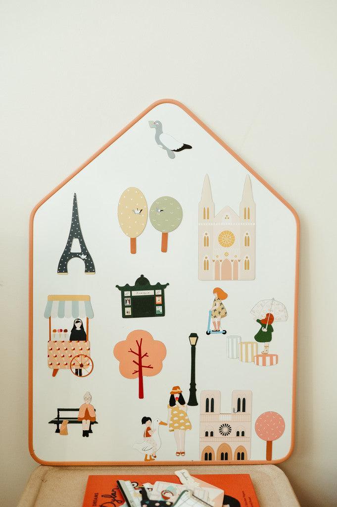 tableau blanc magnetique - cabane - villes de France - Paris - Bordeaux - Aimants pour enfant