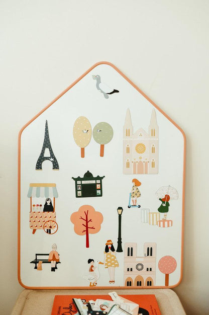 tableau blanc magnetique - cabane - villes de France - Paris - Bordeaux - Aimants pour enfant