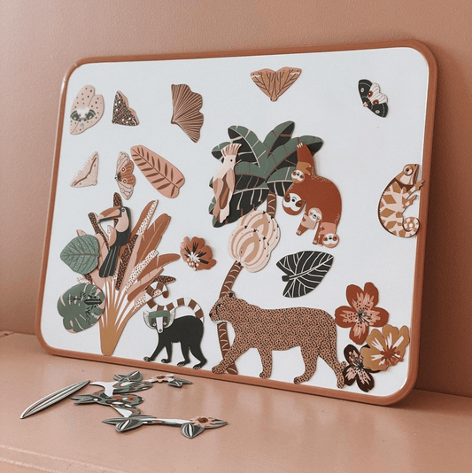 Tableau Magnétique enfant avec stickers animaux tropicaux- Ma Cabane à Rêves