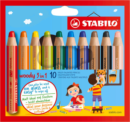 10 multi-talented STABILO woody 3in1 pencils + 1 pencil sharpener - Ma Cabane à Rêves